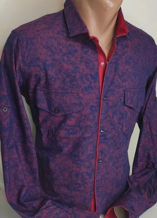 Мужская рубашка синяя приталенная с длинным рукавом paul smith vd-0301, стильная мужская рубашка турция хлопок4 фото