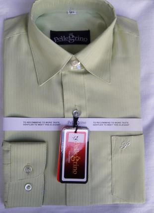 Рубашка детская с длинным рукавом dd-0012 pellegrino салатная классическая в полоску для школьников