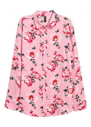 Красивая яркая рубашка розовая в пионы