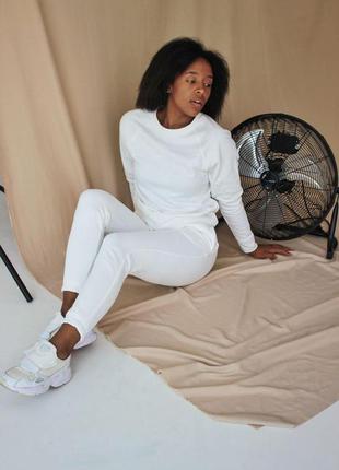 Костюм спортивный женский трикотажный белый xs s m l(42 44 46 48) свитшот + штаны2 фото