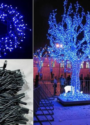 Гирлянда нить уличная синяя 10м 100 led на черном проводе, переходник для соединения с другими гирляндами5 фото