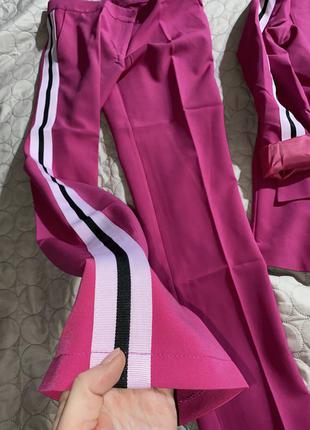 Фуксия малиновый розовый яркий костюм!! жакет + штаны стильной s m 42-465 фото