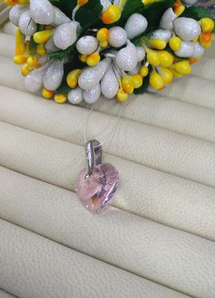 Серебряный нежный кулон подвеска сердце большой розовый фианит 9252 фото