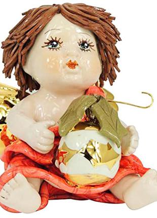 Фигурка из фарфора «ангелочек с рождественской игрушкой» zampiva, h-10x7 см (517-3165)