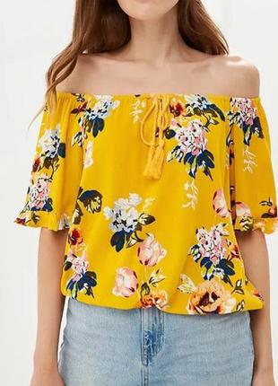 Блузка с открытыми плечиками штапель блузка в цветочный принт3 фото