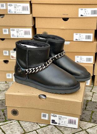 Уги chain black leather угги