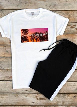 Чоловічий костюм футболка+шорти calvin klein s m l xl | мужские шорты черные с лампасами принт 46 48 50 52