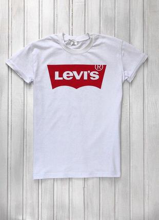 Чоловіча футболка біла принт levis, 2 кольори s,m,l,xl / мужская белая футболка логотип левис 46 48 50 52