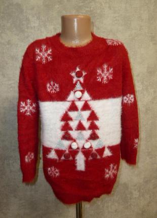 Волохатий новорічний светр на 9 років, джемпер з різдвяним принтом, травичка
