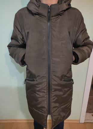 Куртка парка зимняя 50 р удлиненная с капюшоном камуфляжная структура ткани