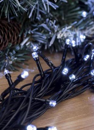 Гирлянда нить уличная белая 10м 100 led на черном проводе, переходник для соединения с другими гирляндами