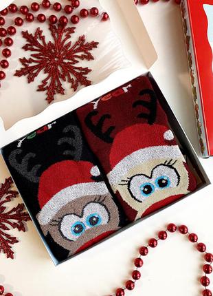 Женские носки носочки махровые новогодние тёплые зимние олени подарок день святого николая новый год коробка