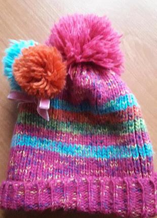 Тепла шапочка на флисовой підбивці для дівчинки 1-2 роки.
