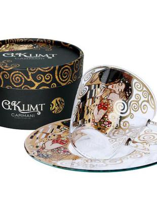 Чашка с блюдцем г. климт «поцелуй» carmani, 100 мл, d-12 см (841-5003)2 фото