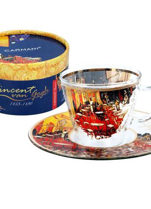 Чашка стеклянная с блюдцем carmani ван гог «ночная терраса кафе», 80 мл,(841-6309)