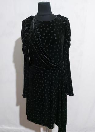 Шикарне плаття оксамит, велюр, горох з обьемными рукавами вгорі2 фото
