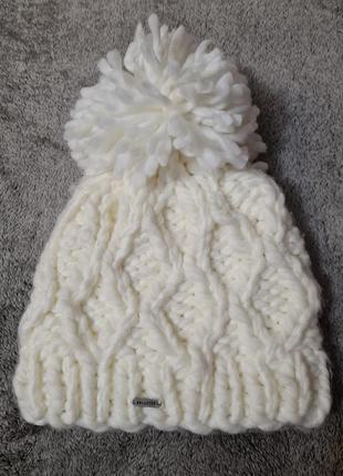 Женская белая вязанная шапка с помпоном hollister2 фото