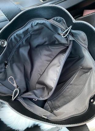 Чёрная женская вместительная сумка шоппер трансформер4 фото