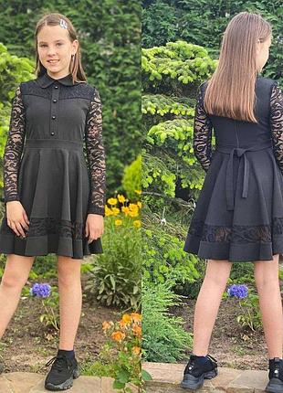 Школьное платье "елена" для девочки, черный, р-ры 30-40