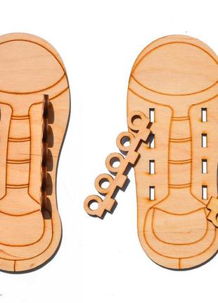 Заготовка для бизиборда деревянный ботинок (не цветной) шнуровка кеды дерев'яний черевик для бізіборда1 фото