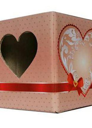 Упаковка для чашок картон з вікном у вигляді серце (рожеве)