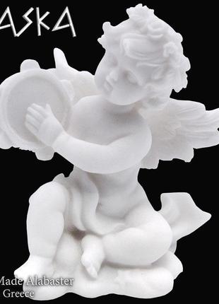 Фигурка-статуэтка из алебастра «амур с бубном» греция , h-9 см (395-0628)