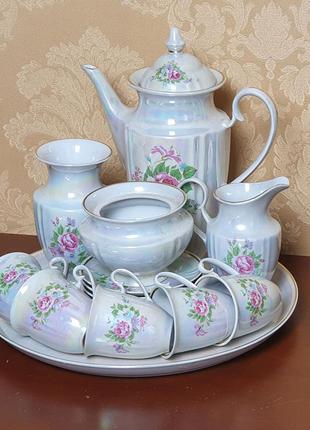 Кавовий сервіс з кавником, цукорницею та ін., коростенський фарфор