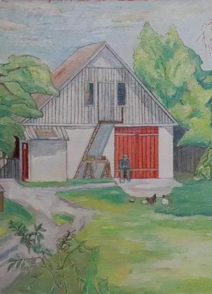Пейзаж картина маслом "домик в деревне"2 фото