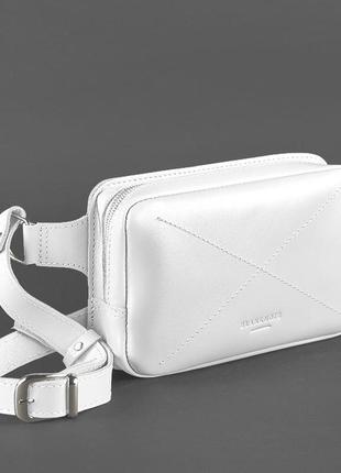 Сумка средняя на пояс кожаная женская белая dropbag (ручная работа)