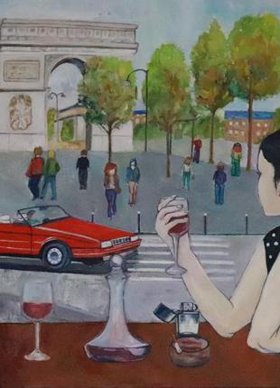 Картина пейзаж "дівчина в парижі" полотно, олія2 фото