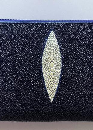 Синий кошелёк из натуральной кожи ската