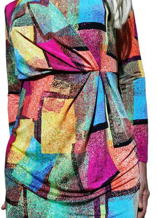Платье с драпировкой lbc в принт геометрический стрейч на запах миди трикотажное3 фото
