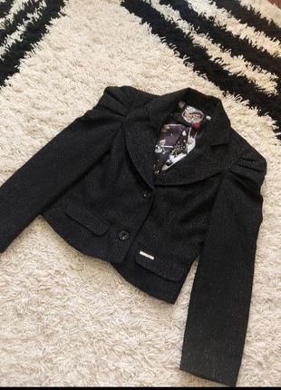 Пиджак жакет натуральная шерсть черный укороченый1 фото