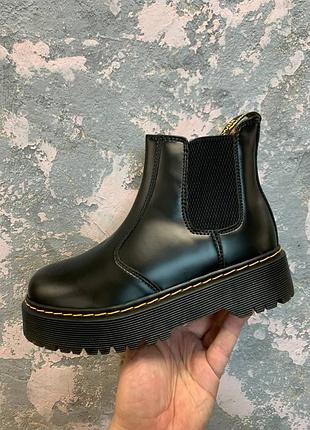 Dr. martens chelsea black fur (мех)  женские ботинки доктор мартинс