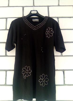 Довга футболка оздоблена мереживом і бусинками; casamia exclusive; l