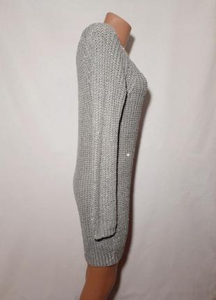 Серое теплое вязанное блестящее  платье с паетками2 фото