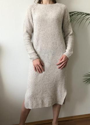 Трендовое базовое вязаное платье миди asos с разрезами плаття міді тепле в‘язане плаття гольф платье свитер макси довге длинное