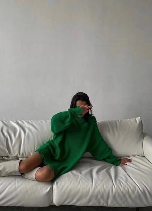 Трендовый рваный свитер-туника оверсайз зелёный | турция 🇹🇷5 фото