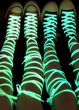 Светящиеся в темноте шнурки флуоресцентные парусиновые плоские 120 см3 фото
