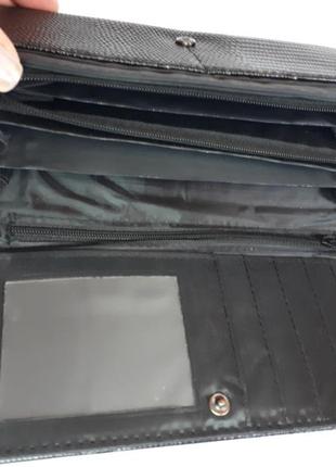 Черный фактурный женский кошелек ndesign(19 см на 10 см)5 фото