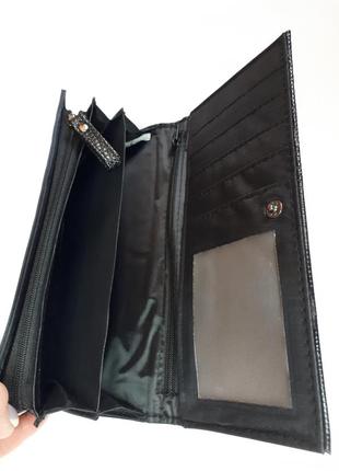 Черный фактурный женский кошелек ndesign(19 см на 10 см)