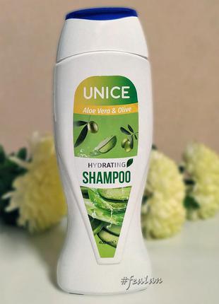 Зволожуючий шампунь з екстрактом алое і оливки hydrating shampoo aloe vera & olive unice