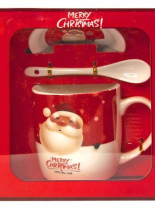 Новогодний набор подарочный: чашка блюдце ложечка в коробке+подарок