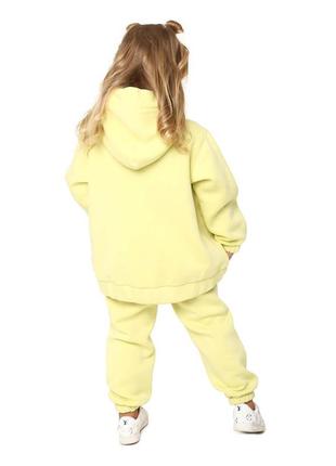 Костюм двійка дитячий спортивний, худі кенгуру оверсайз, для дівчинки, теплий з начосом, жовтий4 фото