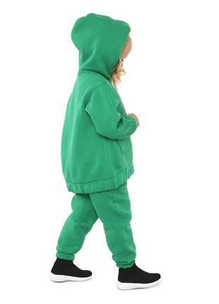 Костюм двойка детский спортивный, худи кенгуру оверсайз, для девочки, теплый, с начесом, зеленый3 фото