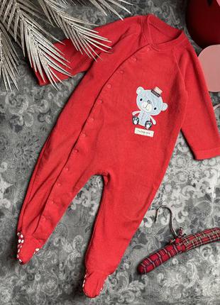 1+1=3 🔥 тёплый человечек st. bernard 12-18 74-80 красный мишка теплый слип пижама комбинезон1 фото