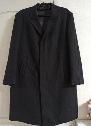 Пальто прямого крою демісезонне темно сірого кольору практично чорне