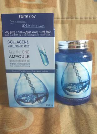 Ампульная сыворотка с гилауроном farmstay collagen & hyaluronic acid all
