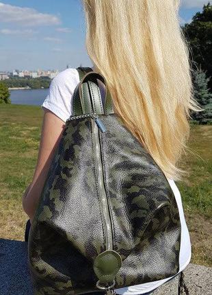 Рюкзак жіночий натуральна шкіра, зелений камуфляж флотар 17691 фото