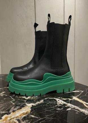 Ботинки bottega veneta black/green на толстом меху